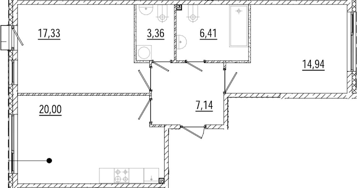 2-комнатная квартира 69.27 м², 2/8 эт., ЖК «Мануфактура James Beck»